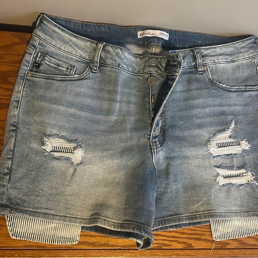 KanCan Blue Distressed Denim Shorts